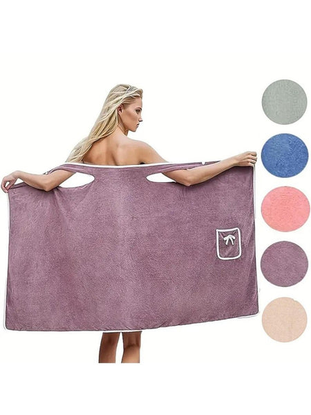 Women'S Coral Fleece Bathrobe, 1 Count Soft Absorbent Bath Skirt, Ladies Wearable Bath Towel, Bathrobe for Beach Spa Sauna Shower