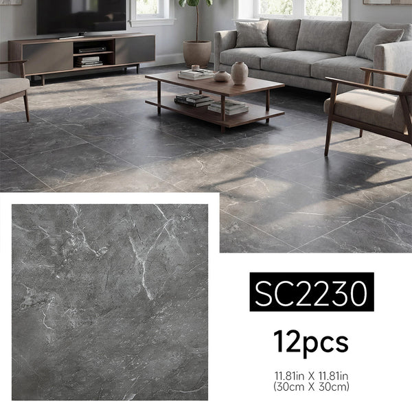Marble Floor Tiles Self Adhesive, Vinyl Flooring Peel and Stick Floor Tiles Waterproof for Kitchen Living Room and Bathroom DIY Flooring 30x30cm 12pcs (1.08㎡)