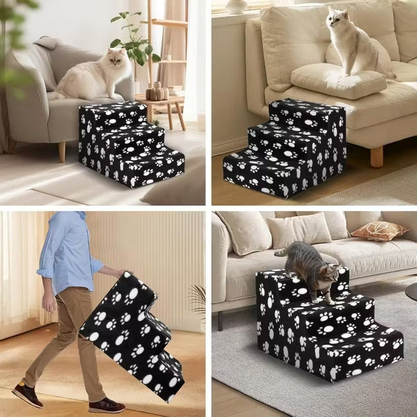 Dog Steps 3/4 Steps Pet Stair Step Pet Stairs Pet Ladder with Washable Non Slip Plush Cloth Cover for Dogs and Cats