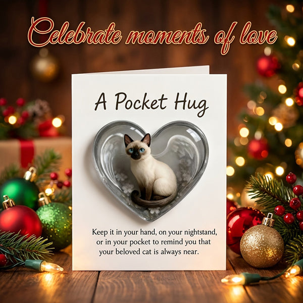 1Pcs Cat Memorial A Pocket Hug，Emotional Support Heart-Shaped Cat Charm Keepsake Figurines，Pocket Hug Token with Inspirational Card，Thoughtful Animal Support Gifts for Cat Lovers & Grieving Cat Owners