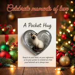 1Pcs Cat Memorial A Pocket Hug，Emotional Support Heart-Shaped Cat Charm Keepsake Figurines，Pocket Hug Token with Inspirational Card，Thoughtful Animal Support Gifts for Cat Lovers & Grieving Cat Owners