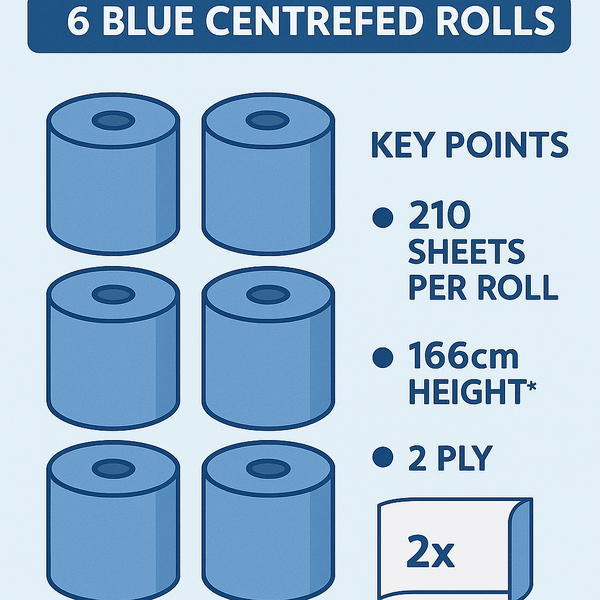 6 x Centrefeed Blue Rolls | 2 Ply Embossed Paper Towels | Strong & Absorbent | UK Supplier | Perfect for Commercial & Kitchen Use Cleaning