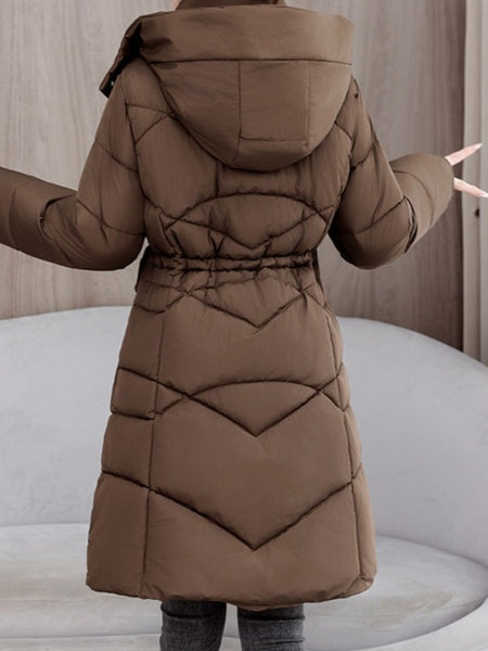 Women's Winter Coat - Thickened Warm Mid-Length Jacket with Front Zipper Closure, Waist-Hugging Fit, Side Pockets - Elegant Cold Weather Outerwear for Everyday & Formal Events - Ladies Winter Coats, Durable Warmth