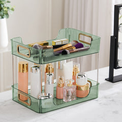 Grey/Clear/Green Stackable Makeup Storage Box with Modern Acrylic Design, Cosmetic Display Organizer for Office Desk and Dressing Table, Practical Desktop Organizer Rack for Jewelry and Lipstick, Perfect Gift Idea for Women and Girls