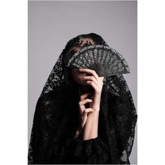 Black Lace Spanish Fan for Women, One Size, Foldable Lace Fan, Hand Held Fan for Wedding Party, Fancy Dress Costume Accessory