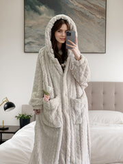 Adult Women's Hooded Night Dress - Preppy Style, Soft Flannel & Polyester Knit Fabric - Fall/Winter Lounge Wear | Cozy Fleece with Pockets | Machine Washable
