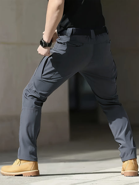 2pcs Men'S Tactical Cargo Pants, Multi-Pocket Casual Style, Elasticity Composite Fabric, Breathable, Suitable for Casual Outing, Hiking, Outdoor Sports, Worn by Middle-Aged And Elderly, Spring And Autumn Style (Belt Excluded)