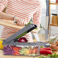 15-in-1 Fruit & Vegetable Grater Set - Kitchen Multi-Tool with 8 Interchangeable Blades (Gray Green) - Includes Dicer/Shredder/Slicer Functions