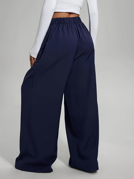Elegant Set of Two Solid Color Casual Wide-Leg Pants