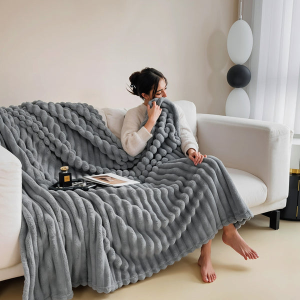 Luxurious Faux Rabbit Fur Throw Blanket - Ultra-Soft & Warm All-Season Luxury Blanket, Double-Sided Plush Fur for Couch, Bed, Travel, Office - Machine Washable, Elegant Home Decor Gift for Valentine'S Day, Housewarming, Birthday
