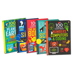 Usborne 100 Things To Know Collection 5 Books Box Set (Planet Earth, Space, Human Body, Science & Numbers, Computers, Coding), Infographic Style Illustrations, Glossary And Index, Internet Links