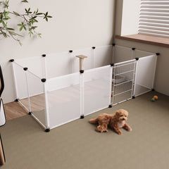 Transparent Plastic Dog Fence with Door Frame, 12-Panel Clear Plastic Dog Playpen with Door Frame, Modular Pet Fence System, Small/Medium Dog Pen with Convenient Access Gate for Indoor Use, Ideal for Home Indoor Use Like Living Room, Bedroom, 149x70x45cm