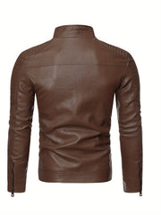 2024 Autumn/Winter Casual Jacket for Men, Stand Collar Trendy New Style Jacket with Faux Pockets, Motorcycle Style Youth Fashion Men's Coat