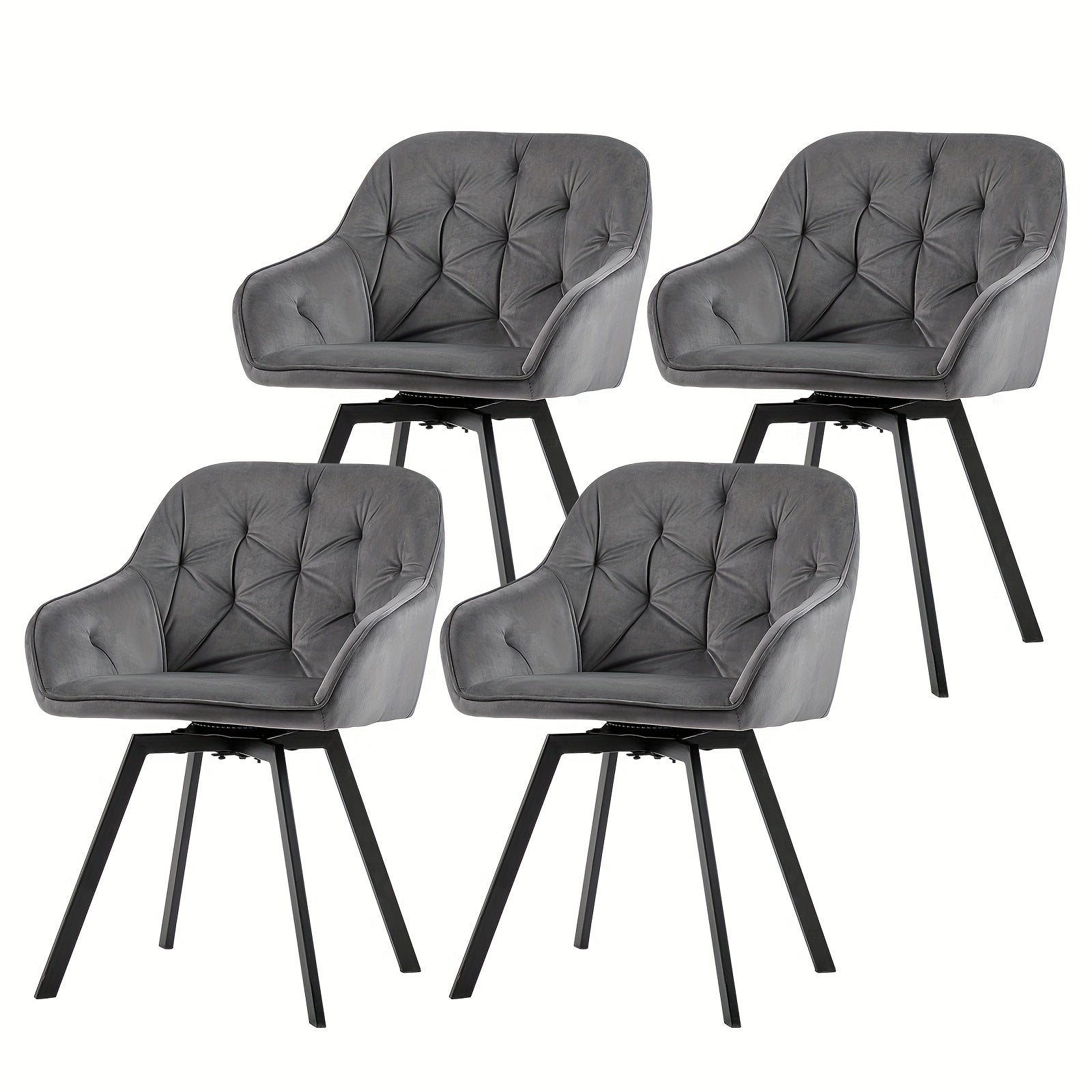 Set Of 2/Set Of 4 Swivel Dining Chairs | Upholstered with Velvet, Arms, Backrest, Metal Legs, Carbon Steel Frame, Memory Foam Filling, Grey, Contemporary Style, Rotatable, No Wheels