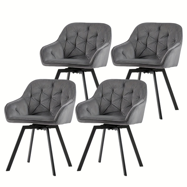 Set Of 2/Set Of 4 Swivel Dining Chairs | Upholstered with Velvet, Arms, Backrest, Metal Legs, Carbon Steel Frame, Memory Foam Filling, Grey, Contemporary Style, Rotatable, No Wheels