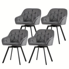 Set Of 2/Set Of 4 Swivel Dining Chairs | Upholstered with Velvet, Arms, Backrest, Metal Legs, Carbon Steel Frame, Memory Foam Filling, Grey, Contemporary Style, Rotatable, No Wheels