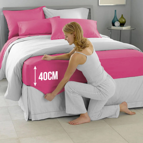 40cm Extra Deep Fitted Sheet – Solid Color Deep Pocket Sheet, Soft & Breathable Microfiber Bedding, All Seasons, Hotel-Quality, Machine Washable, Single, Double, King & Super King Sizes