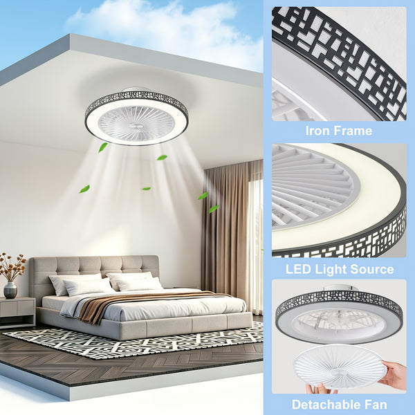 48.26cm Modern Ceiling Fan with Light, 6 Speeds Reversible Low Profile Ceiling Fan Light, 3CCT LED Dimmable Flush Mount Ceiling Fans with Lights, Timing Ceiling Fans Light with Remote for Living Room, Kitchen, Bedroom And Office