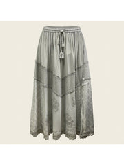Women'S Indian Boho Maxi Skirt, Embroidered Drawstring Tiered Skirt 18654