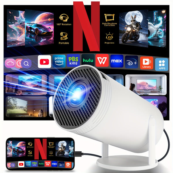 XYA 4K Ultra-HD Smart Projector Mini Projector Built in Speakers with 180° Rotation Auto Keystone Correction Idea for Home Theater Gaming Presentations Compatible with TV-Stick PC Smartphones USB, Mini Projector For Bedroom, Cell Phone Projector Mini, Gam