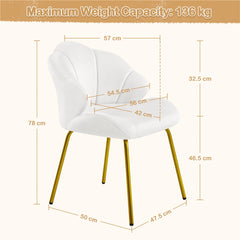 Costoffs Velvet Accent Chair Modern Side Chair Vanity Chair Leisure Chair with Shell-shaped Backrest and Golden Metal Legs, Versatile Use Lounge Chair for Living Room/Bedroom/Home Office/Kitchen, White/Pink
