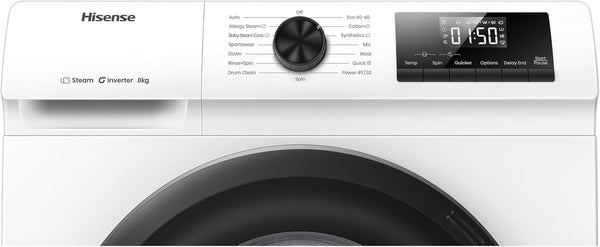 Hisense 1Q Series WF1Q8041BW Freestanding 8 KG Front Load Washing Durable Inverter Machine, Steam Wash, Quick Wash, 15 Washing Programs 1400 RPM White - Energy Rating A
