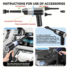Portable cordless handheld vacuum cleaner, cyclonic aspirated car vacuum cleaner, combined blow and suction, rechargeable powerful car/office/home vacuum cleaner