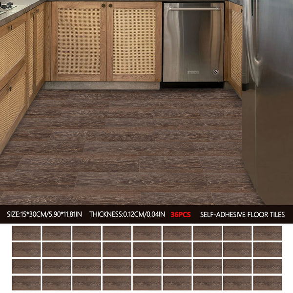 36pcs Self Adhesive Vinyl Flooring, 15X30cm Wood & & Stone Grain Effect Peel and Stick Floor Tiles, Waterproof Flooring Stickers for Home Office Bedroom Kitchen Living Room