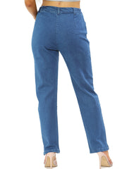 MYT Womens Side Elastic Waist Jeans Ladies Straight Leg Regular Fit Denim Size 10-24