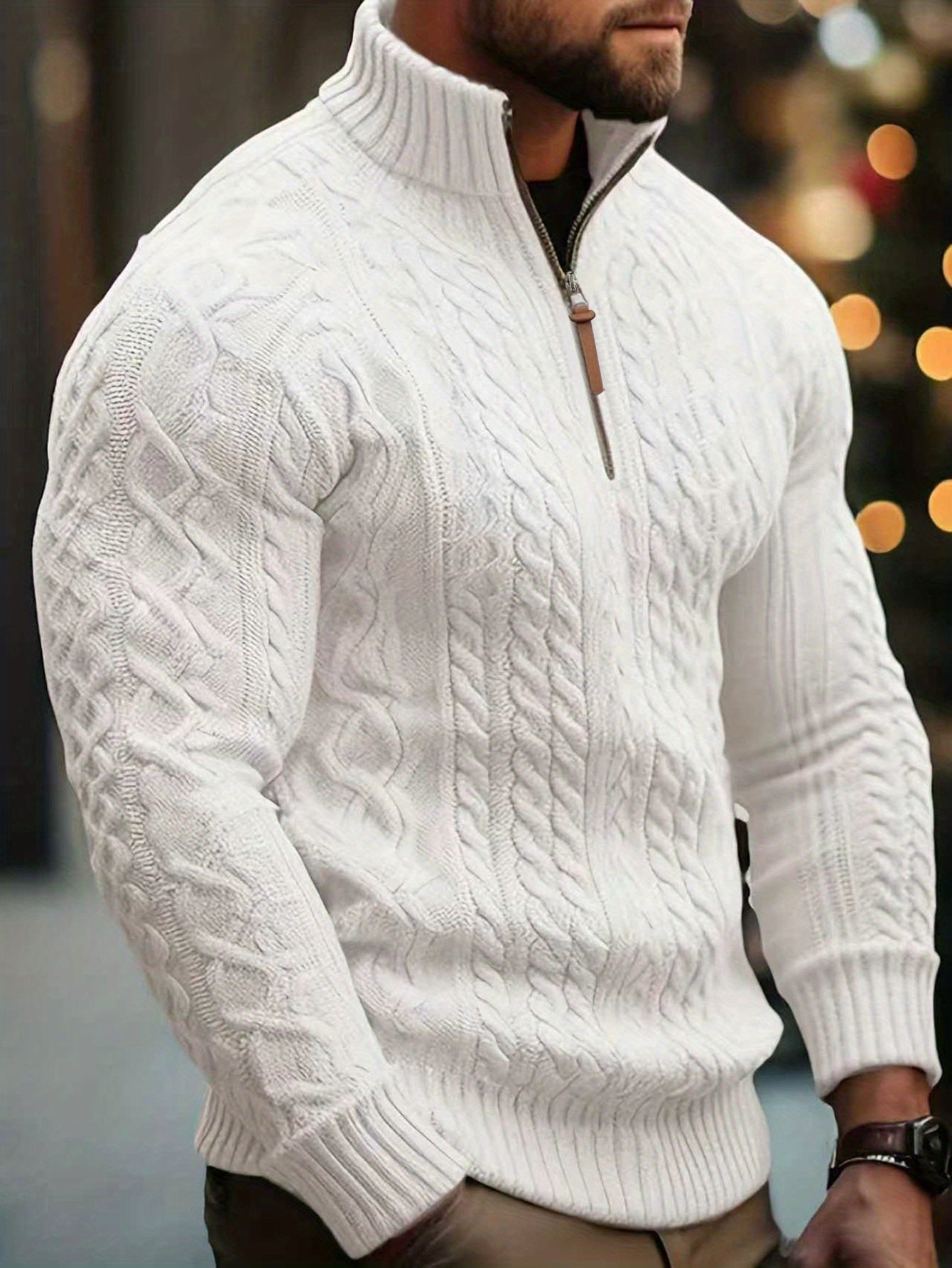 2025 Winter American Stand-Up Collar Half-Zip Knit Aran Sweater Mr. Pony Knitwear Pullover Card