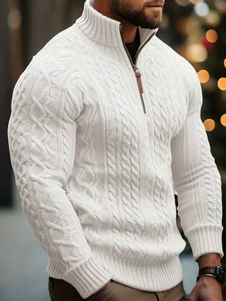 2025 Winter American Stand-Up Collar Half-Zip Knit Aran Sweater Mr. Pony Knitwear Pullover Card