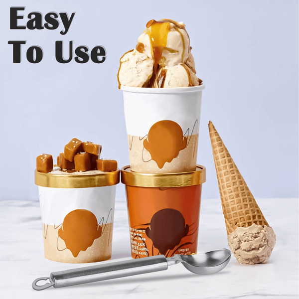AEX Stainless Steel Ice Cream Spoon - Long Handle Scooper for Sorbet, Melon, & Dessert - Durable & Easy Clean - Versatile Kitchen Utensil for Ice Cream, Yogurt, Coffee, & More - Sleek Design - Perfect for Home, Restaurant, & Party