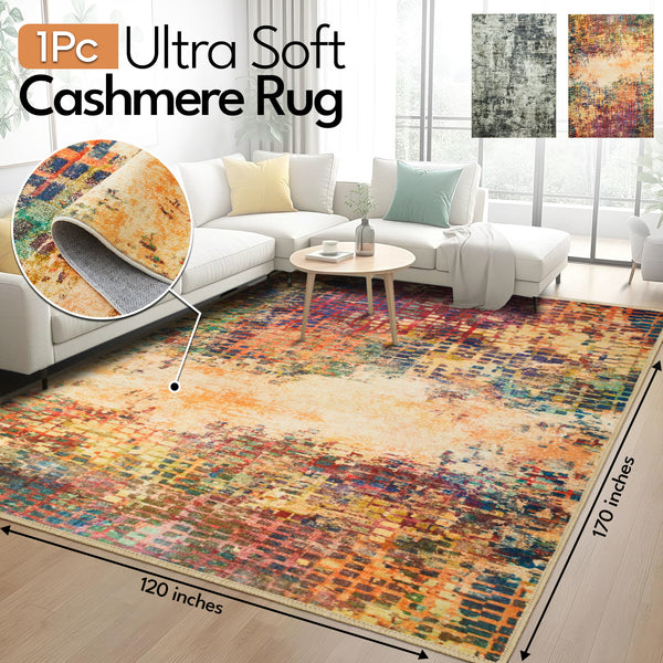 1pc Ultra Soft Cashmere Carpet – Soft Plush Low Pile Bohemian Rug, Non-Slip Rubber Backing Area Mat, Pet-Friendly & Machine Washable Floor Mat for Living Room, Bedroom & Home Decor, Perfect Holiday Gift