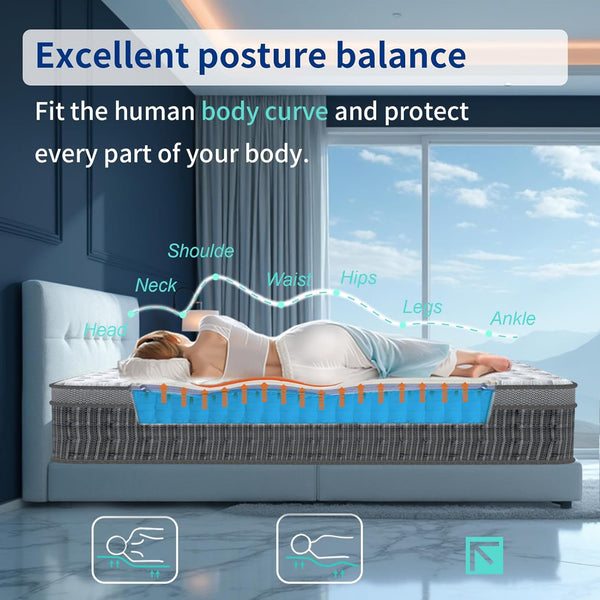 King Size Mattress (150x200x28cm/135x190x28cm) 2000+ Pocket Springs & Gel Memory Foam 7-Zone Ortho Support Reinforced Reduction Medium Firm Fits King Size Bedding 45cm Rolled Box (Christmas, Halloween Valentine's Day gifts), 200-Night Trial Christmas gift