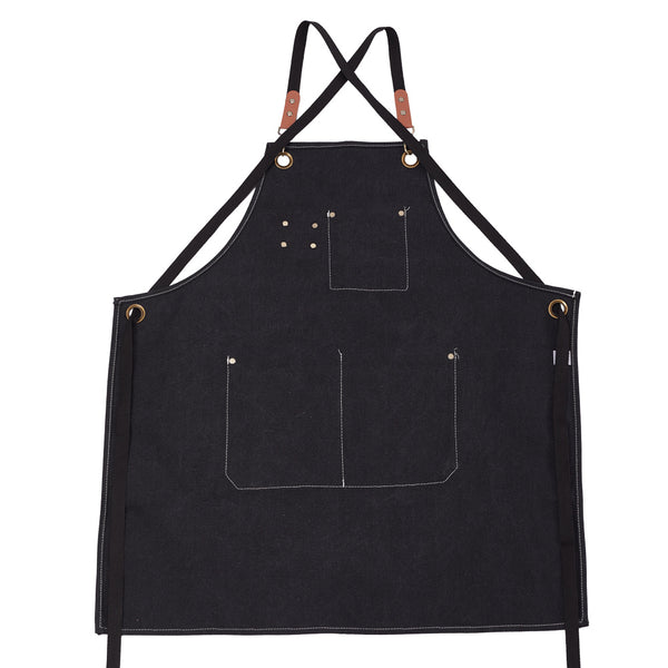 1pc Unisex Canvas-Polyester Blend Apron Durable Sturdy Construction, Adjustable Back Strap, Multiple Pockets for Enhanced Functionality | Khaki & Black Culinary Attire | Ideal for Kitchen Cooking/Baking/Grilling, Artist Painting, Coffee Bar, Servers; Perf