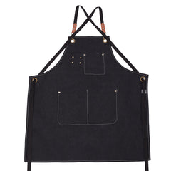 1pc Unisex Canvas-Polyester Blend Apron Durable Sturdy Construction, Adjustable Back Strap, Multiple Pockets for Enhanced Functionality | Khaki & Black Culinary Attire | Ideal for Kitchen Cooking/Baking/Grilling, Artist Painting, Coffee Bar, Servers; Perf