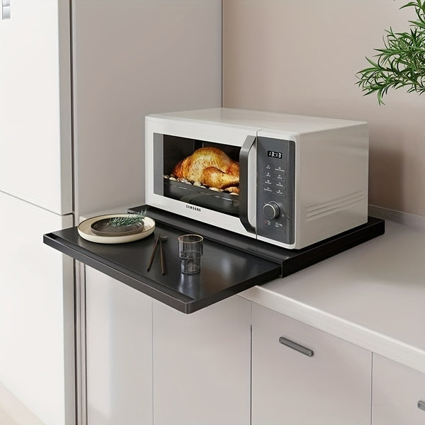 Heavy-Duty Carbon Steel Multifunctional Kitchen Storage Rack with Pull-Out Shelves & Top-Mounted Microwave Stand - Space-Saving Organizer for Ovens, Kettles, Cookware, Microwaves - Sturdy Countertop Shelf with Lower Storage