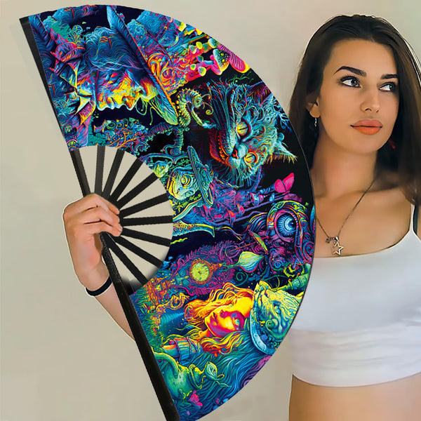 1pc Large Fluorescent Hand Folding , Large Folding Hand Rave  with Bag - Music Festival Essentials, Disco/ Carnival/ Neon/ Glow Party Decor