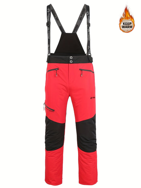 2025 New Men's Winter Thickened Ski Pants, Patchwork Design, Detachable Suspenders, Extra Thick and Warm, Suitable for Outdoor Skiing, Hiking, and Mountaineering