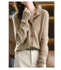 2026 New Retro Women'S 100% Cashmere Solid Color Stand Collar Cardigan, Casual Loose Fit Outerwear for Office Commute & Business Casual Outfit