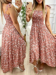 Women's suspender patchwork printed irregular strapless dress