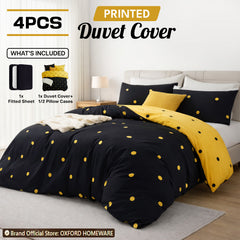 4pcs Printed Duvet Cover Set – Ultra-Soft & Breathable Microfiber Complete Bedding Set with Matching Pillowcases and Brushed Solid Color Fitted Sheet, Machine Washable, Available in All UK Sizes