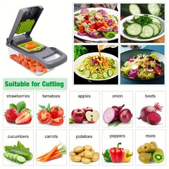 16-In-1 Enhanced Vegetable Chopper, Multi-Functional Vegetable Cutter, Versatile Fruit Slicer, Manual Food Grater with Container, Interchangeable Multi-Blade Onion Chopper, Home Potato Slicing Tool