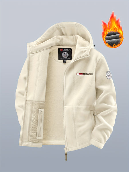 Men's winter fleece warm hooded jacket with thickened multiple pockets, windproof and cold proof jacket