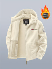 Men's winter fleece warm hooded jacket with thickened multiple pockets, windproof and cold proof jacket