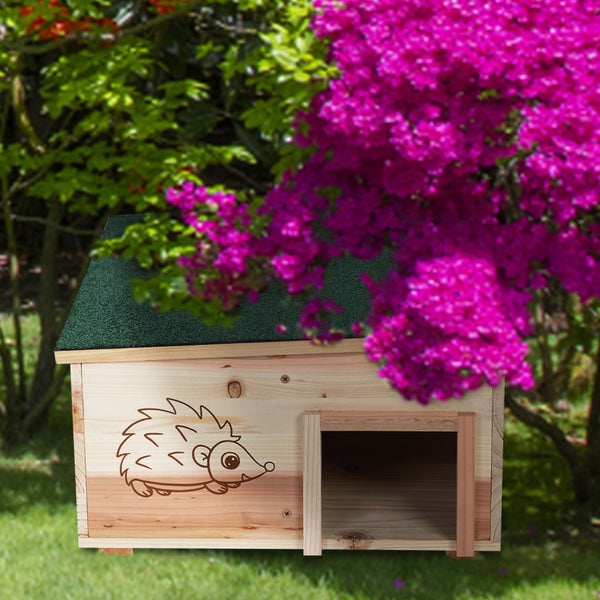 Wooden Hedgehog House: Hedgehog Hamster Habitat Shelter House Garden Nature Hibernation Feeding Box with Removable Roof