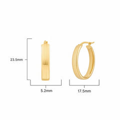 14Ct Yellow Gold Line Texture Oval Hoop Earrings