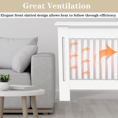 Radiator Cover Cabinet Large Small Wooden Radiator Cover, White Wood Painted MDF Cabinet Heater Cover Cabinet, Slats, Grill, Wood Top Shelf Easy Assembly for Living Room, Hallway, Bedroom Decoration