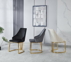 Set of 2 Modernique Velvet Upholstered Dining Chairs with Gold Metal Frame, Available in Black Grey and Cream