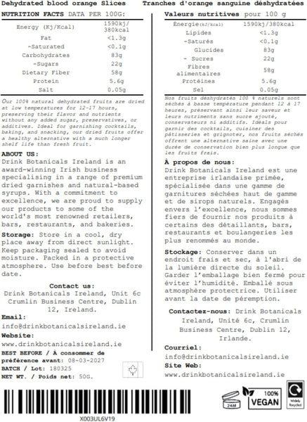 Drink Botanicals Ireland Dried Blood Orange Slices Wheels | 16+Slices | 100% Natural | for Cocktail Garnishing, Wreath, Cakes, Snacking, Infusions, Desserts | 1.76 Oz, 50 Grams |Resealable Kraft Pouch